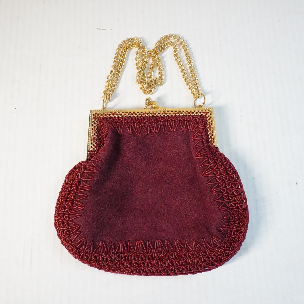 VTG Burgundy Suede Gold Top‎ Handle Purse Mister Ernest Simon Gold Chain Handle